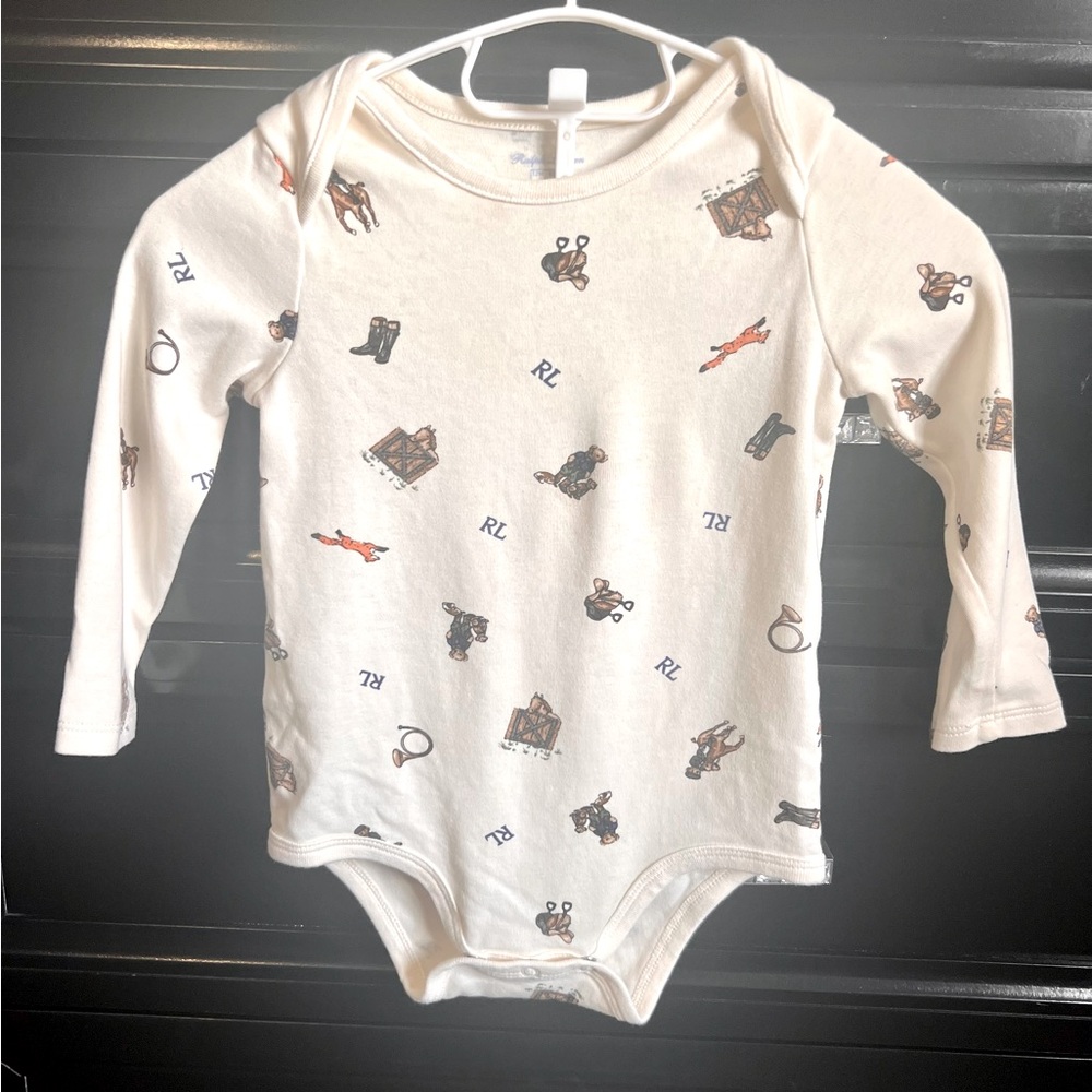 Cotton Western Print Polo Bear Long Sleeve Bodysuit